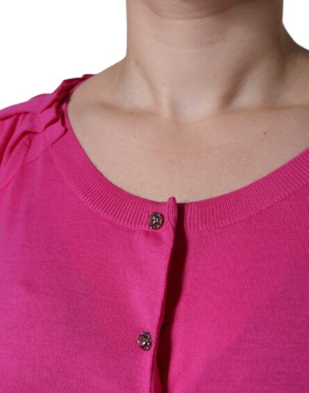 Pink Wool Button Down Short Sleeve Blouse Top - Image 7