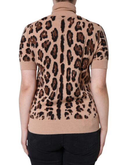 Beige Leopard Print Wool Turtleneck Top - Image 4