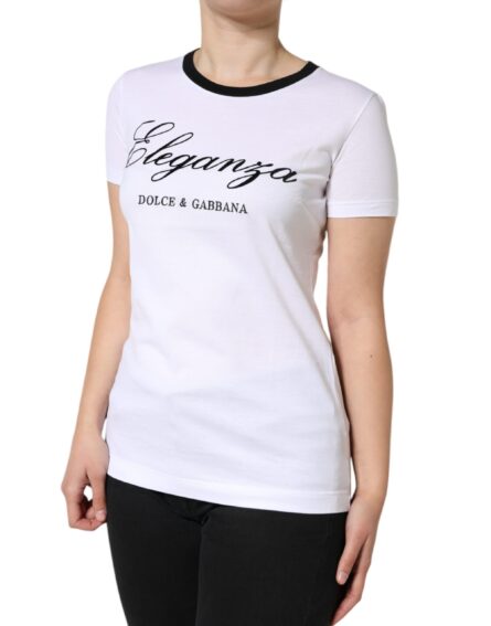 White Eleganza Print Cotton Short Sleeves T-shirt - Image 3