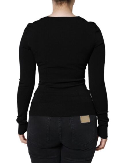 Black Long Sleeves Blouse Square Neck Top - Image 4