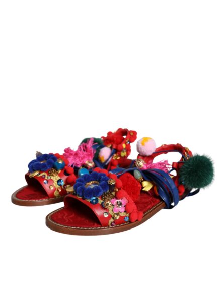 Multicolor Pom Pom Fur Wrap Sandals Shoes - Image 2