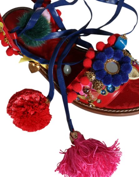 Multicolor Pom Pom Fur Wrap Sandals Shoes - Image 5