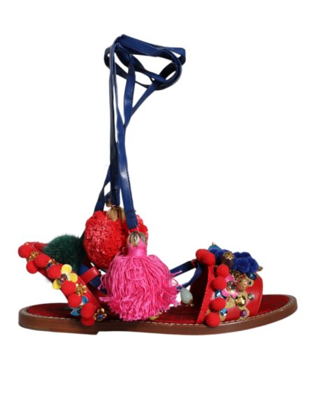 Multicolor Pom Pom Fur Wrap Sandals Shoes - Image 6
