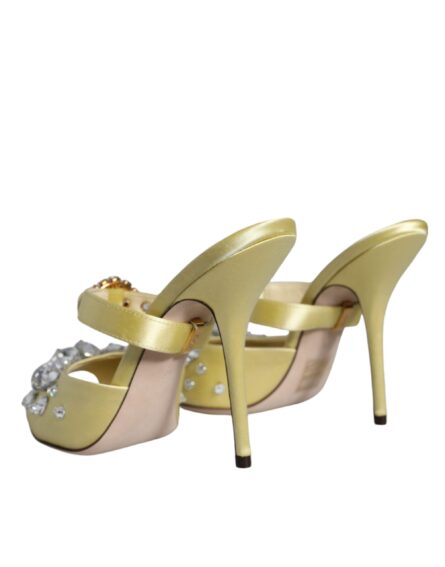 Yellow Mary Janes Satin Crystal Sandals Shoes - Image 3