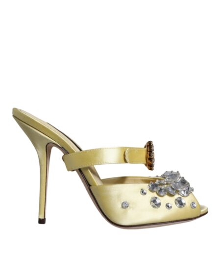 Yellow Mary Janes Satin Crystal Sandals Shoes - Image 6