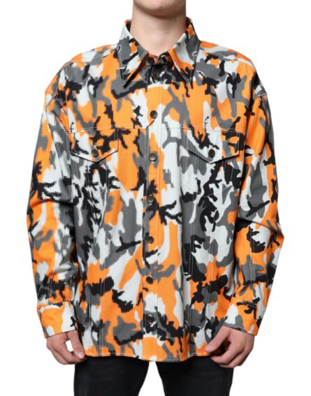 Multicolor Camouflage Cotton Denim Collared Jacket - Image 2