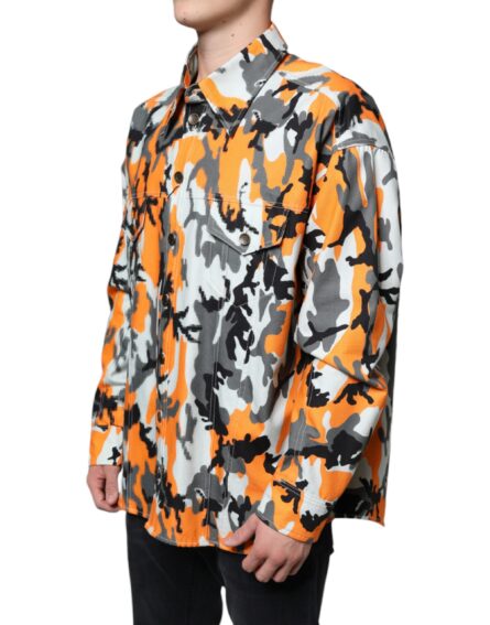 Multicolor Camouflage Cotton Denim Collared Jacket - Image 3