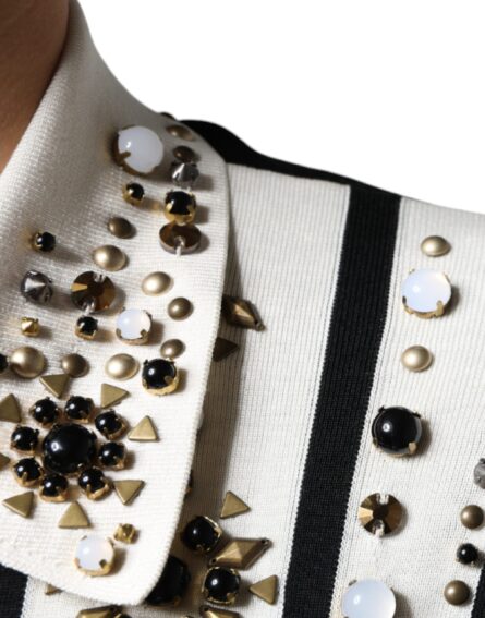 White Black Silk Studded Stone Crystal Shirt - Image 6
