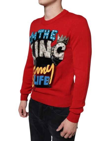 Red I'm The King Wool Crew Neck Sweatshirt Sweater - Image 3