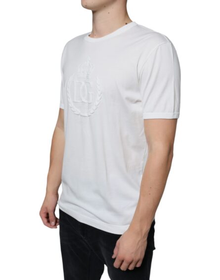 White Logo Embossed Cotton Crewneck T-shirt - Image 3