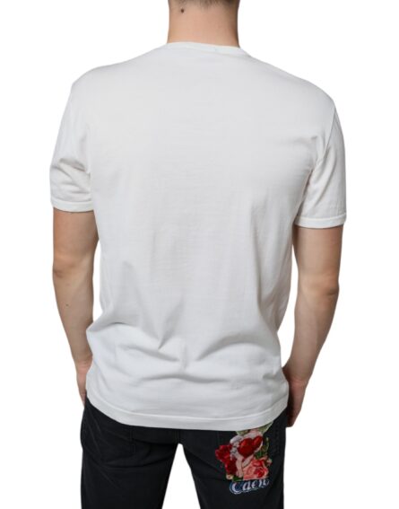 White Logo Embossed Cotton Crewneck T-shirt - Image 4