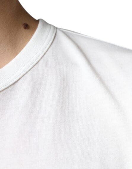 White Logo Embossed Cotton Crewneck T-shirt - Image 6