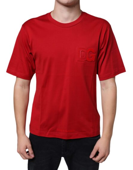 Red Cotton DG Logo Print Crew Neck T-shirt - Image 2