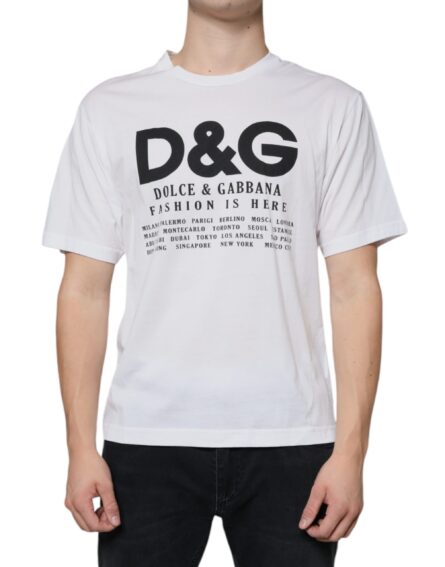 White Cotton DG Logo Print Casual T-shirt - Image 2