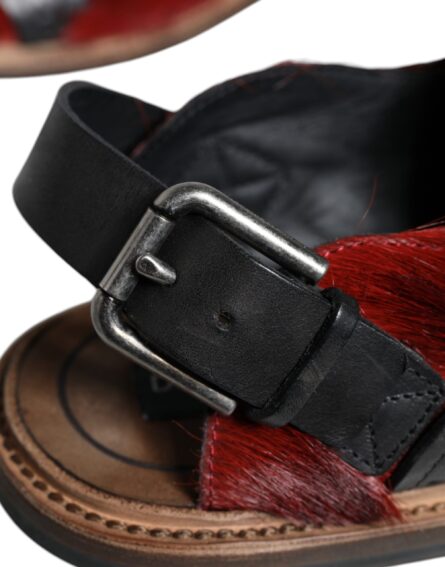 Black Red Gazelle Hair Leather Sandals Shoes - Image 6
