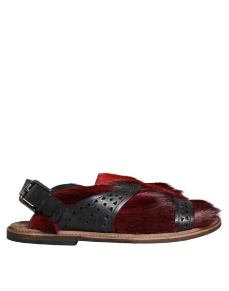 Black Red Gazelle Hair Leather Sandals Shoes - Image 8