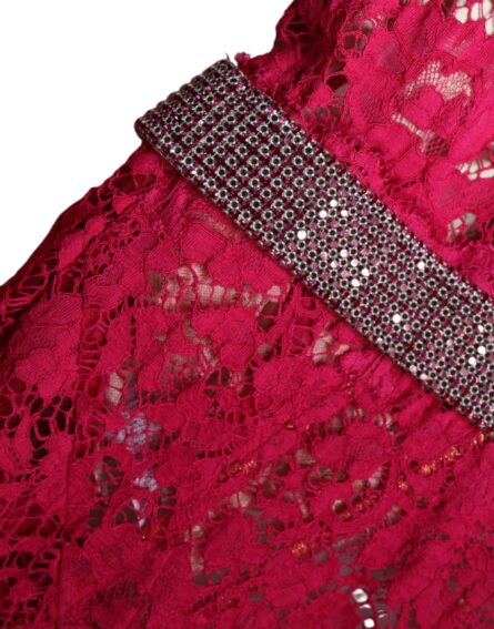 Pink Lace Crystal Sheath Long Gown Dress - Image 6