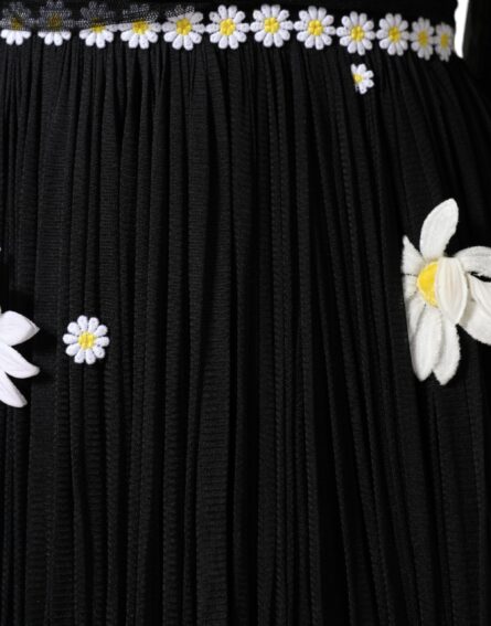 Black Silk Daisy A-line Long Maxi Dress - Image 7