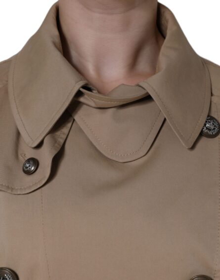 Khaki Double Breasted Trench Coat Jacket - Image 5