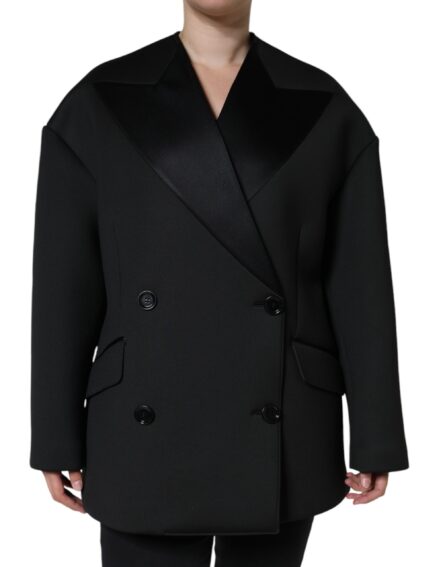 Black Polyester Double Breasted Coat Jacket - Image 2