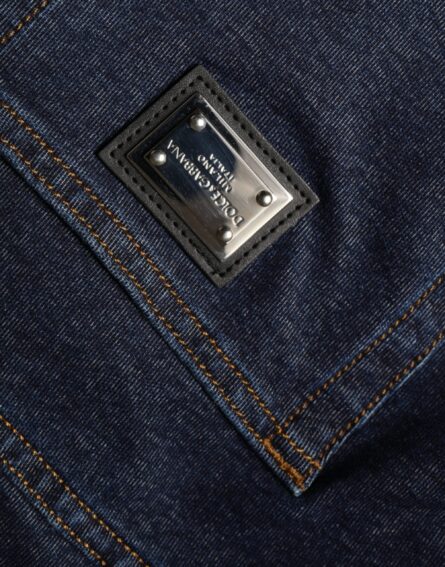 Dark Blue Cotton Stretch Straight Denim Jeans - Image 5