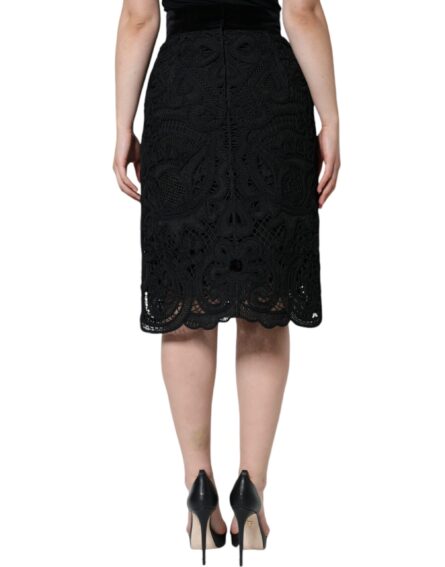 Black Floral Lace High Waist Pencil Cut Skirt - Image 4