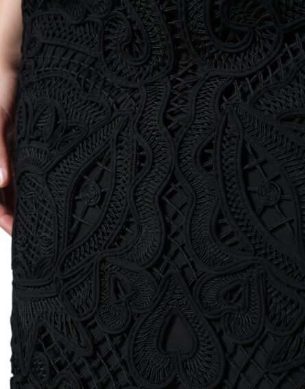 Black Floral Lace High Waist Pencil Cut Skirt - Image 5