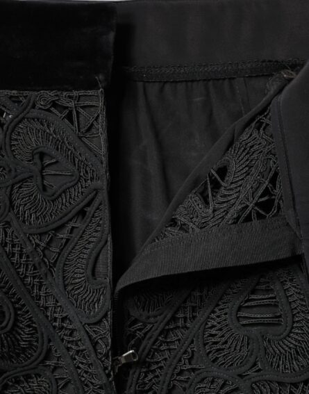 Black Floral Lace High Waist Pencil Cut Skirt - Image 6