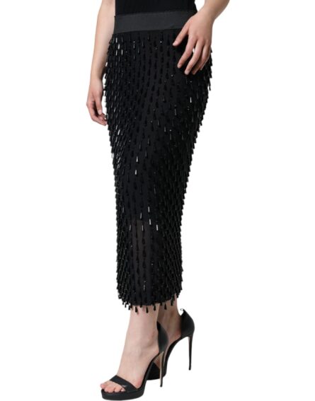 Black Embellished Pencil Cut Midi Skirt - Image 3