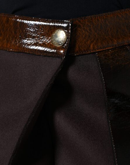 Brown Virgin Wool Mid Waist A-line Mini Skirt - Image 5