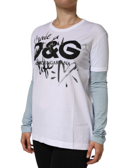White Cotton Logo Print Round Neck T-shirt - Image 3