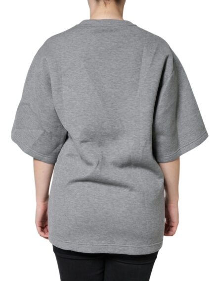 Gray Cotton Blend Embellished Tee T-shirt - Image 4