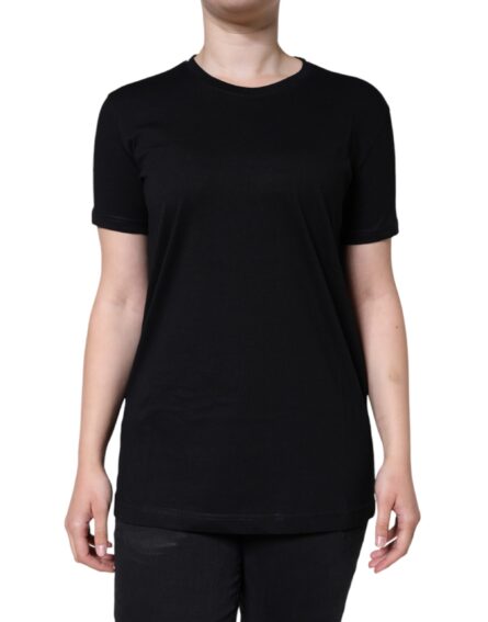 Black Cotton Crew Neck Short Sleeve T-shirt - Image 2