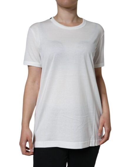 White Cotton Crew Neck Short Sleeve T-shirt - Image 2