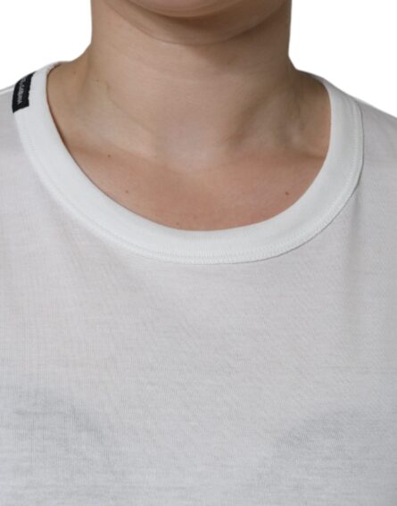 White Cotton Crew Neck Short Sleeve T-shirt - Image 5