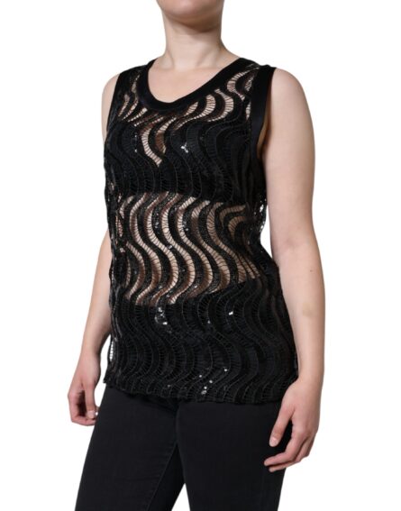 Black Sequin Sleeveless Tank Blouse Top - Image 3