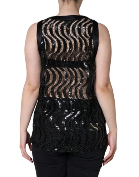 Black Sequin Sleeveless Tank Blouse Top - Image 4