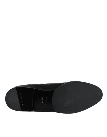 Black Leather Logo Mid Calf Boots Shoes - Image 6