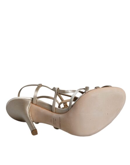 Beige Leather Stiletto Heels Sandals Shoes - Image 7