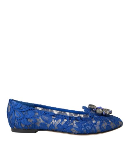 Blue Lace Crystal Ballet Flats Loafers Shoes - Image 8