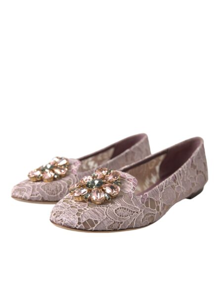 Pink Lace Crystal Ballet Flats Loafers Shoes - Image 2