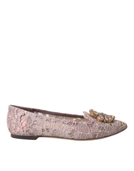 Pink Lace Crystal Ballet Flats Loafers Shoes - Image 6