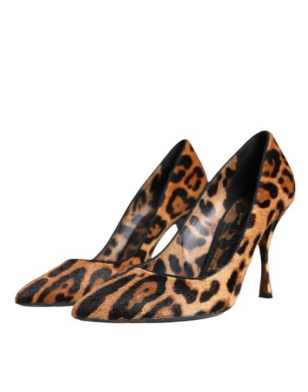 Brown Leopard Calf Hair Heels Pumps Shoes - Image 2