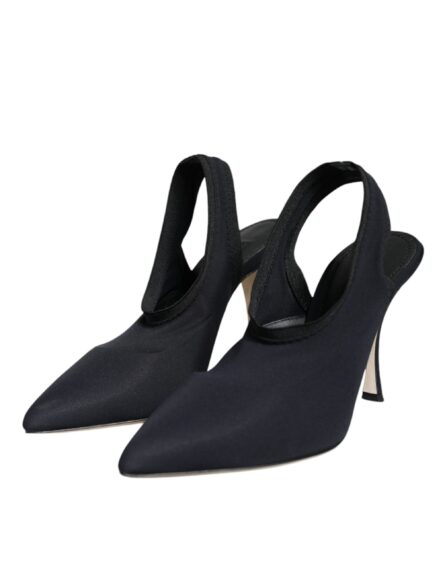 Black Jersey Stretch Heels Slingback Shoes - Image 2