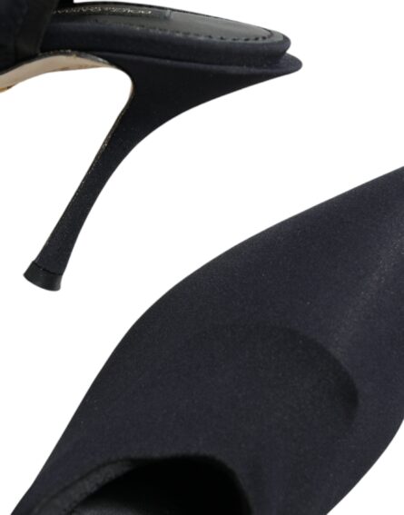 Black Jersey Stretch Heels Slingback Shoes - Image 5