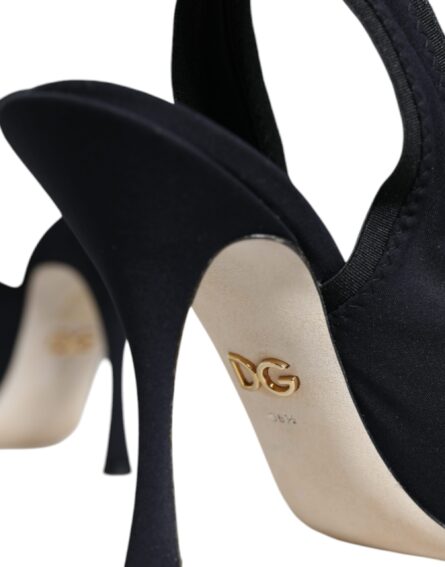 Black Jersey Stretch Heels Slingback Shoes - Image 6