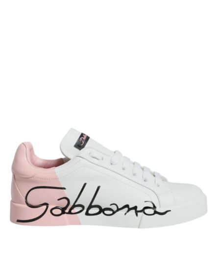 White Pink Portofino Low Top Sneakers Shoes - Image 6