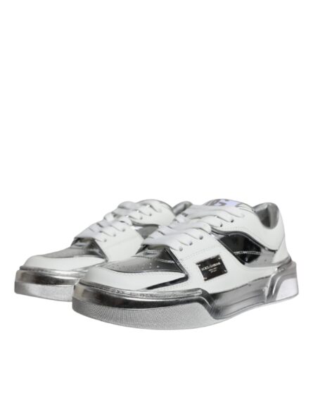 White Silver Leather Low Top Sneakers Shoes - Image 2