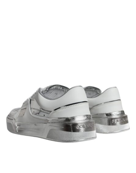 White Silver Leather Low Top Sneakers Shoes - Image 3