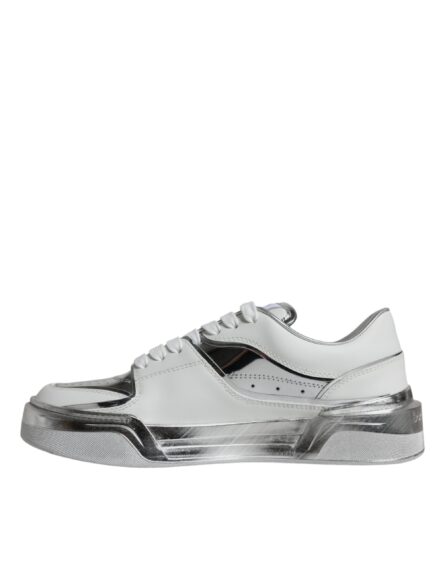 White Silver Leather Low Top Sneakers Shoes - Image 4